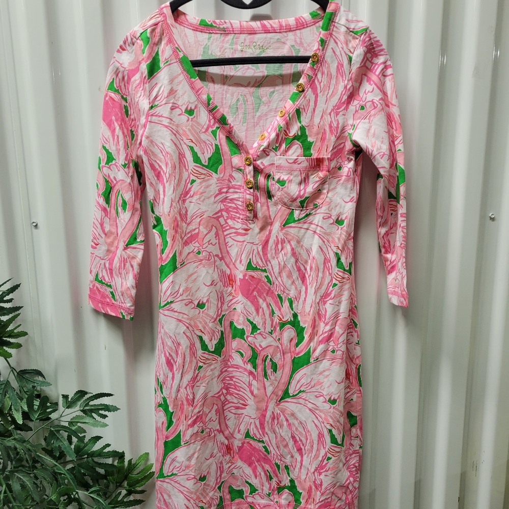 NWT LILLY PULITZER pink colony flamingo dress 100% Pima Cotton. soft! - Picture 4 of 12